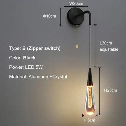 Post-Modern Glass Raindrop LED Wall Sconce – Bedroom Bedside Light – view 7