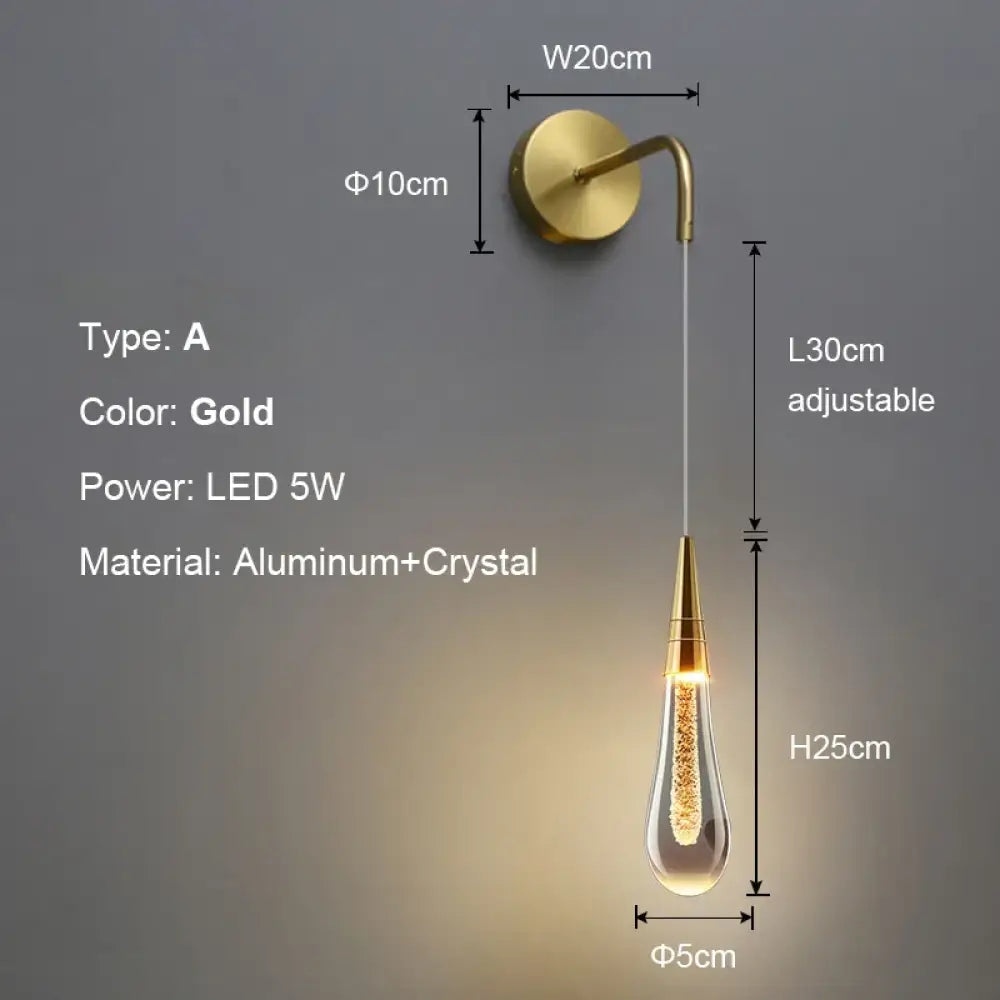 Post-Modern Glass Raindrop LED Wall Sconce – Bedroom Bedside Light – view 4