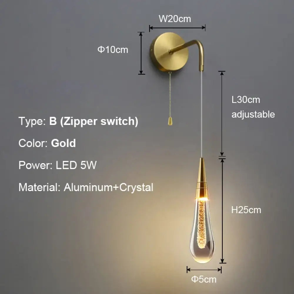 Post-Modern Glass Raindrop LED Wall Sconce – Bedroom Bedside Light – view 5