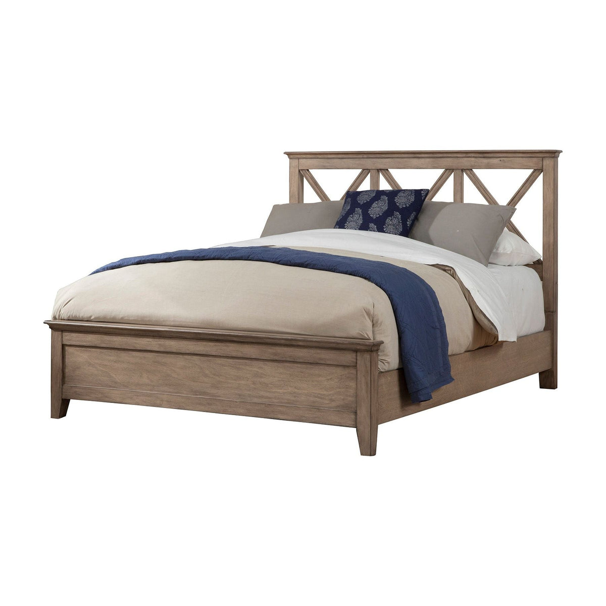 Potter Mahogany Wood Panel Bed with Cross-Back Headboard, French Truffle – view 3