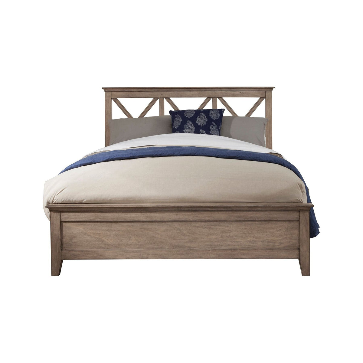 Potter Mahogany Wood Panel Bed with Cross-Back Headboard, French Truffle – view 2