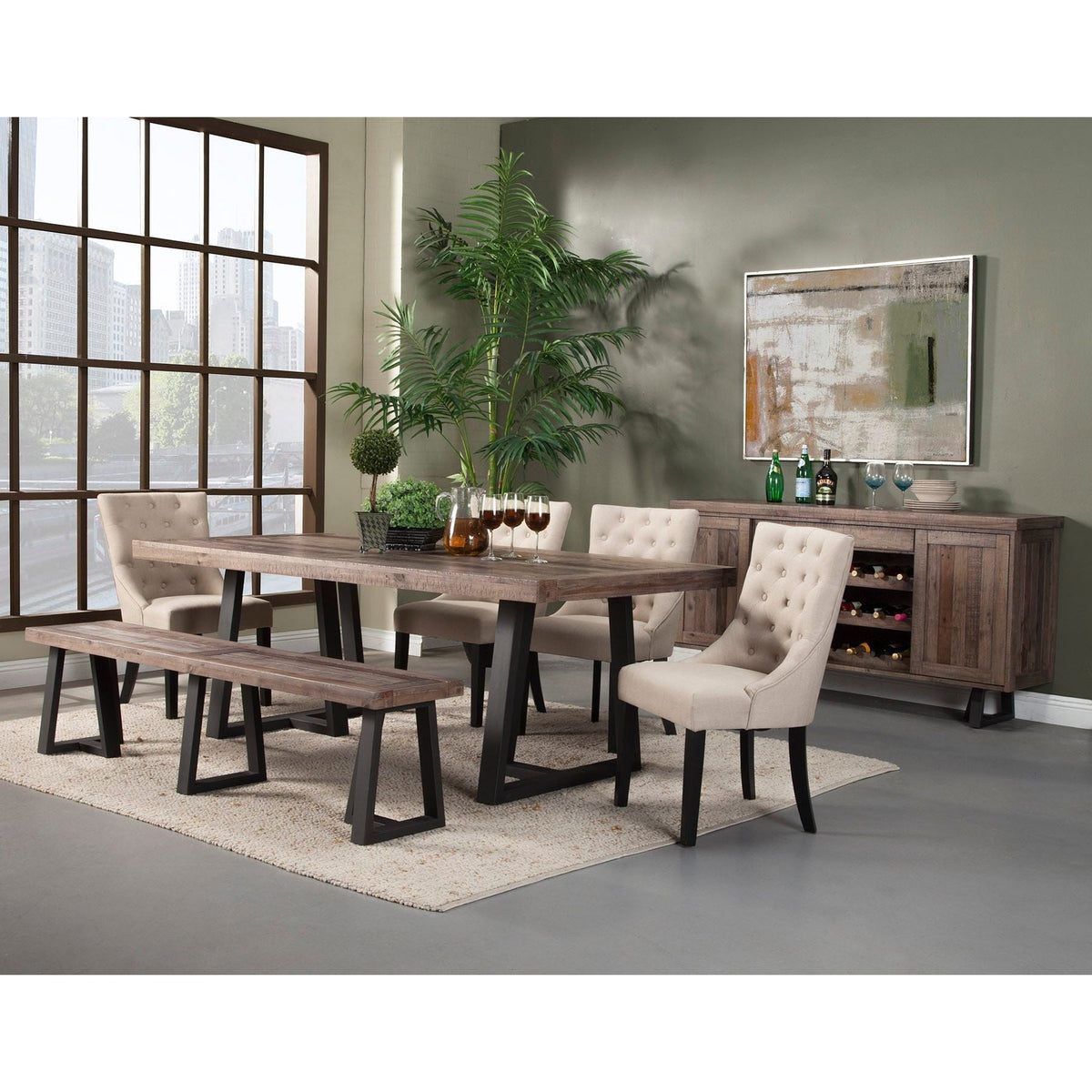 Reclaimed Pine Rectangular Dining Table, Natural & Black