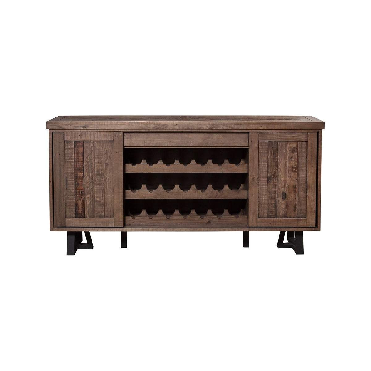 Prairie Acacia Wood Sideboard with Wine Storage, Natural and Black – view 2