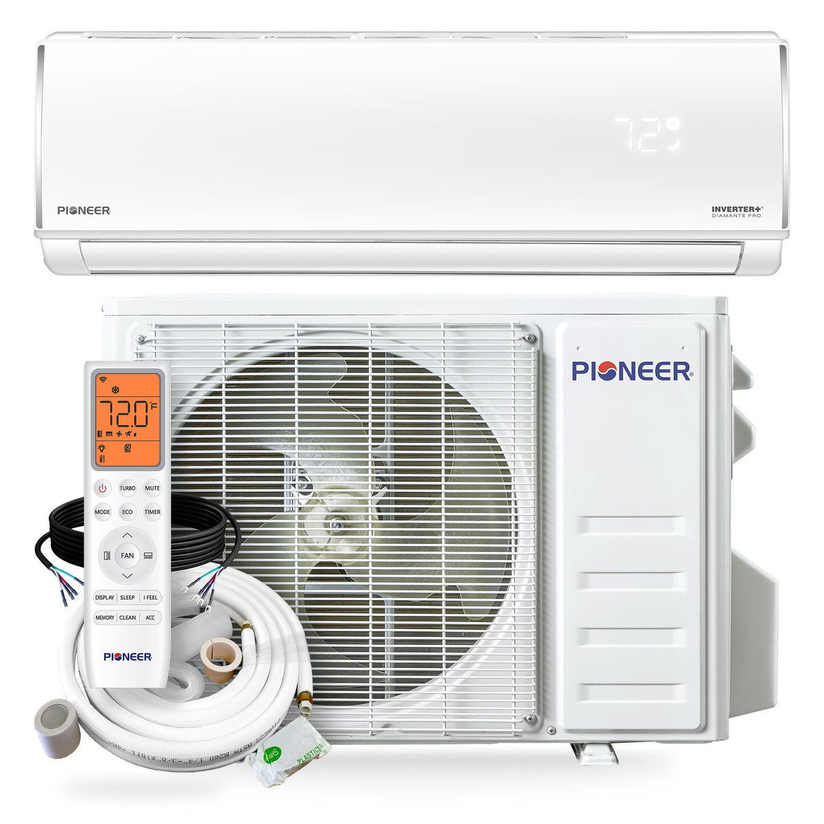 Pioneer Diamante Pro 36,000 BTU 19 SEER2 230V High-Wall Ductless Mini-Split Air Conditioner Inverter Heat Pump with 16 Ft. Kit
