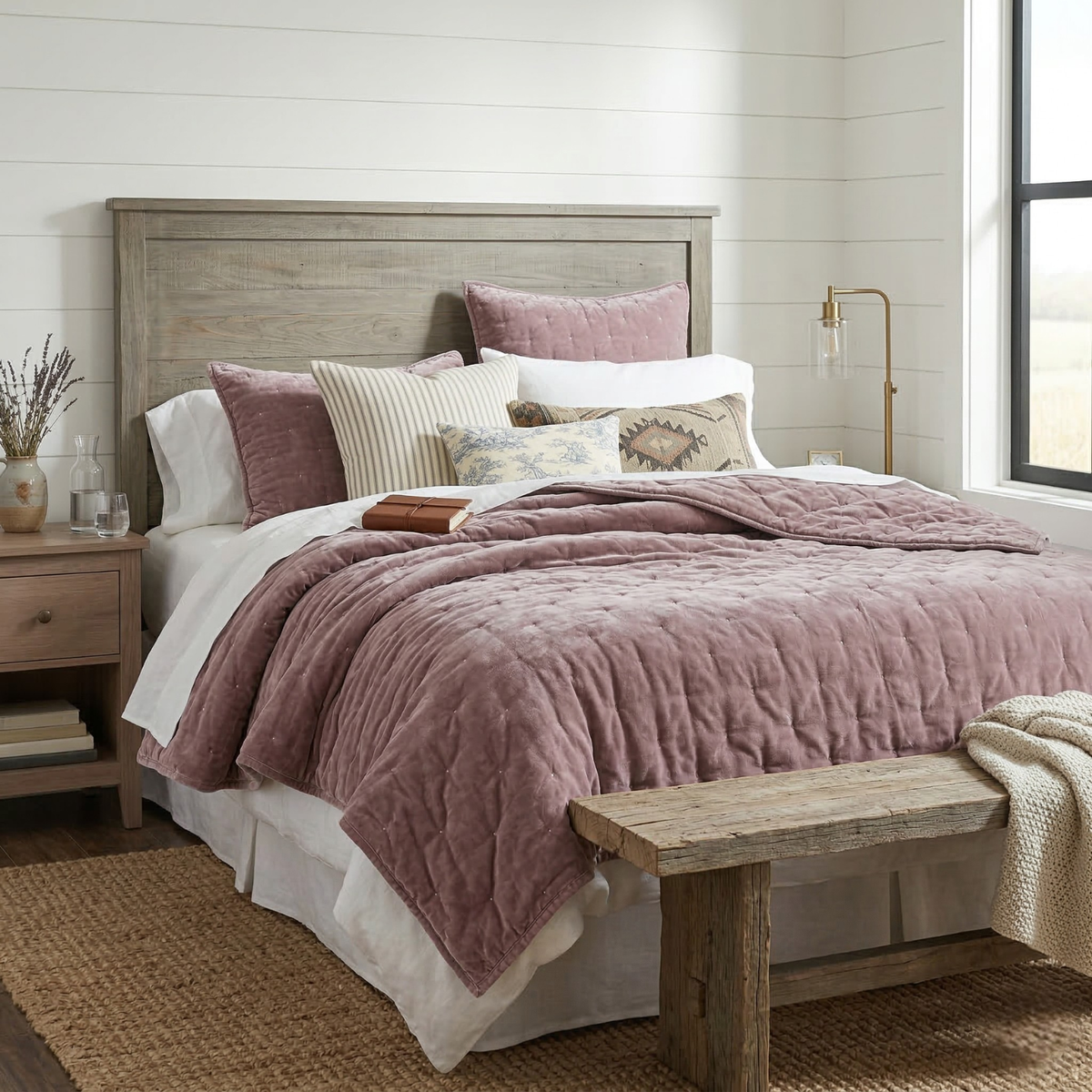 Purple Mauve Diamond Tufted Velvet Quilt Set – Plush Dreams – view 6