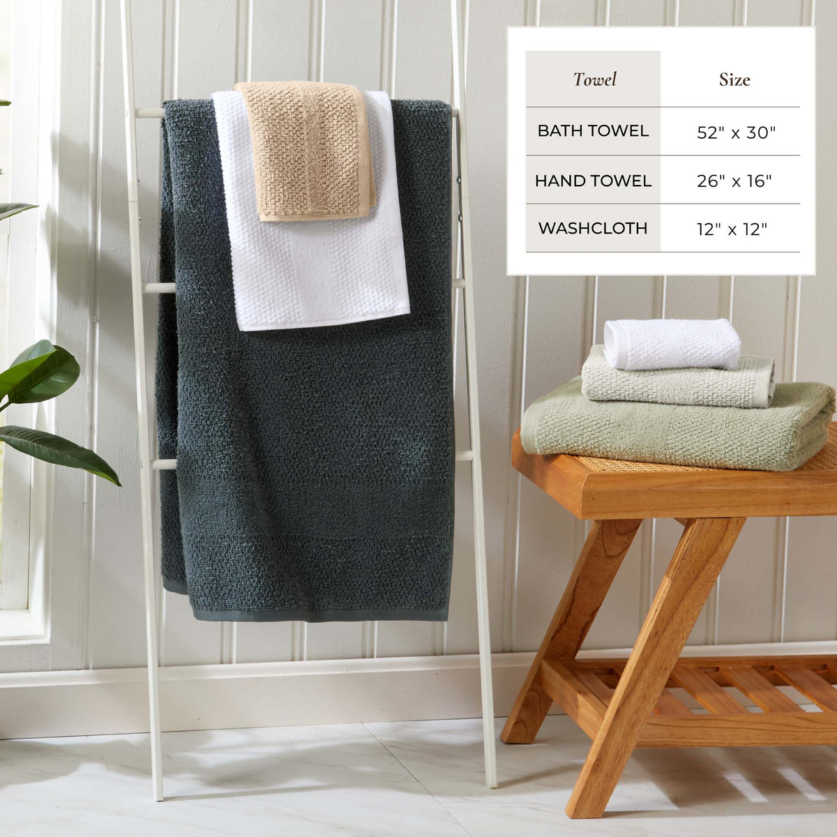 100% Cotton Rice Weave Textured Bath Towel Set – Marbella Collection – view 46