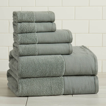 Priya Collection Cotton 6-Piece Towel Set with Linen-Like Border – view 37