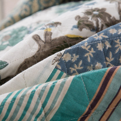 Forest Glade Green Floral Cotton Quilted Patchwork Bedspread Set – view 5