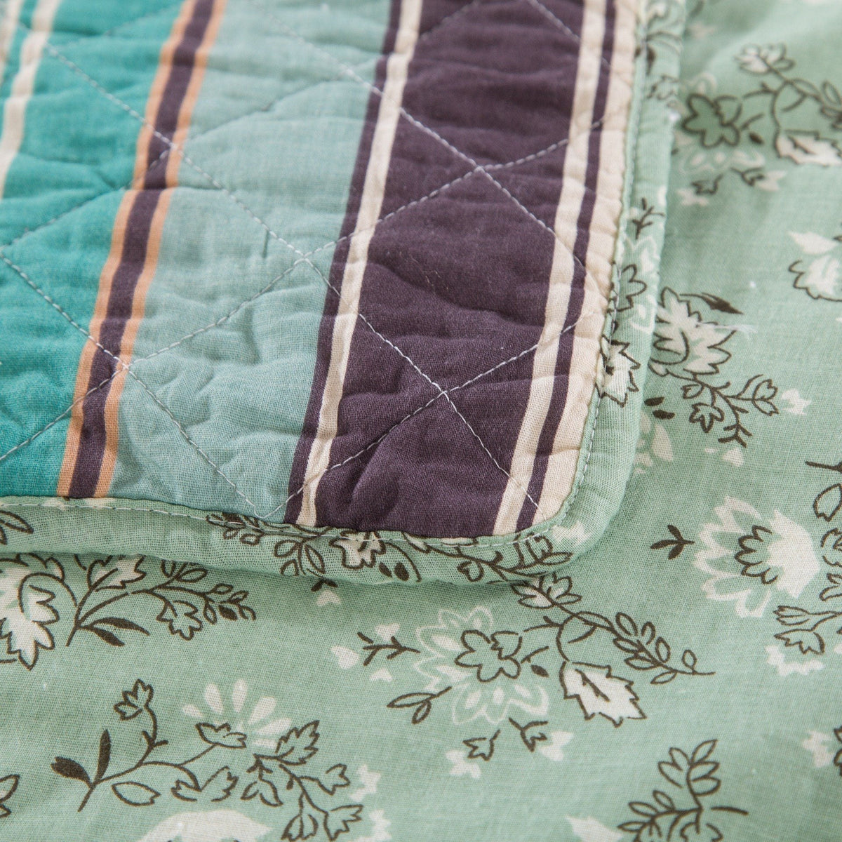 Forest Glade Green Floral Cotton Quilted Patchwork Bedspread Set – view 3