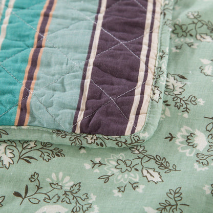 Forest Glade Green Floral Cotton Quilted Patchwork Bedspread Set – view 3