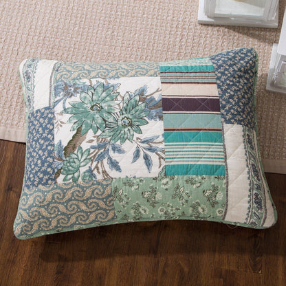 Forest Glade Green Floral Cotton Quilted Patchwork Bedspread Set – view 6