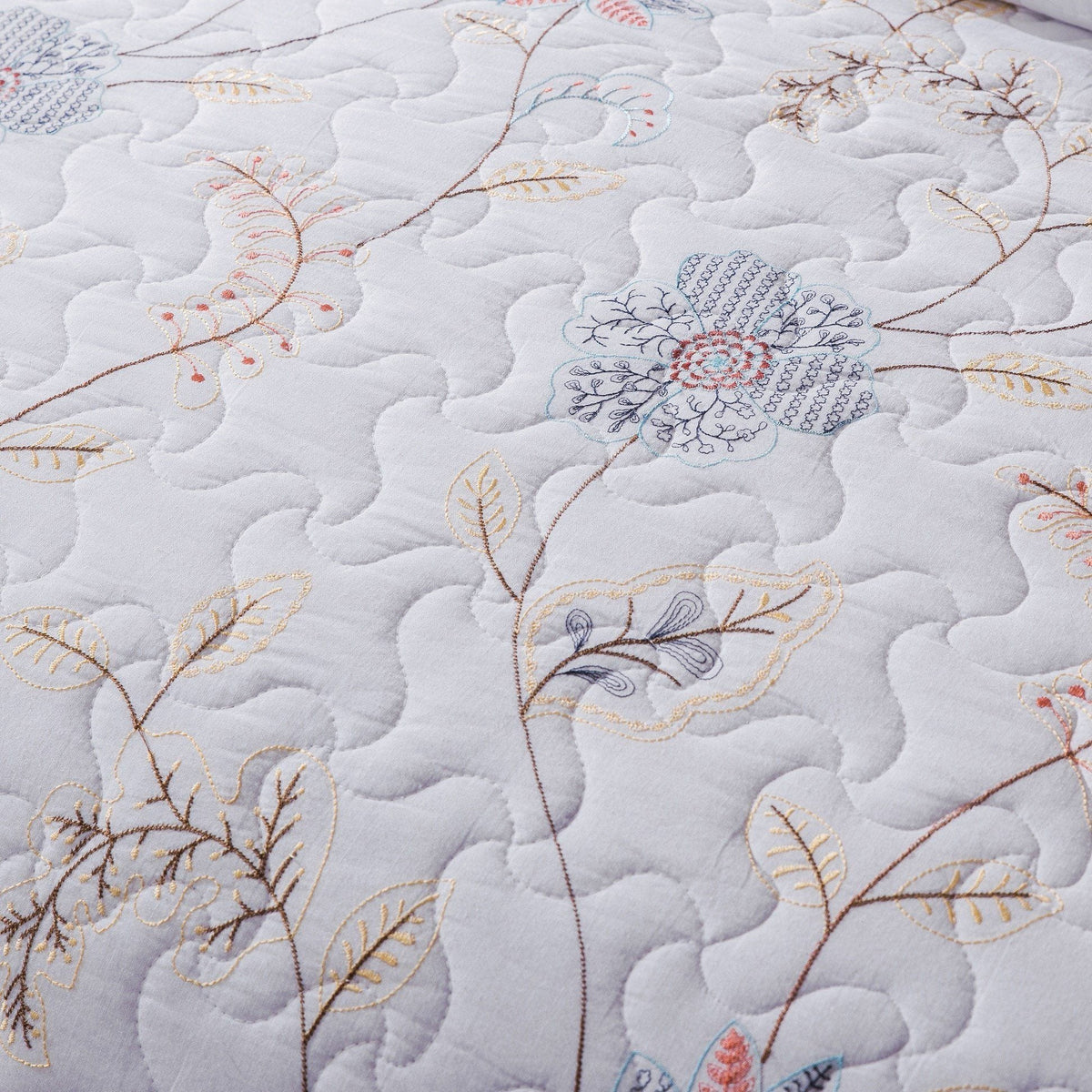 Coastal Cottage Cotton Patchwork Quilt Set, White, Blue and Yellow Floral – view 6