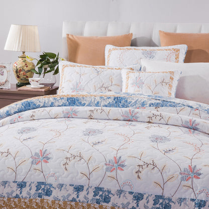 Coastal Cottage Cotton Patchwork Quilt Set, White, Blue and Yellow Floral – view 3
