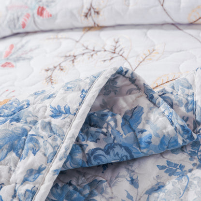 Coastal Cottage Cotton Patchwork Quilt Set, White, Blue and Yellow Floral – view 7