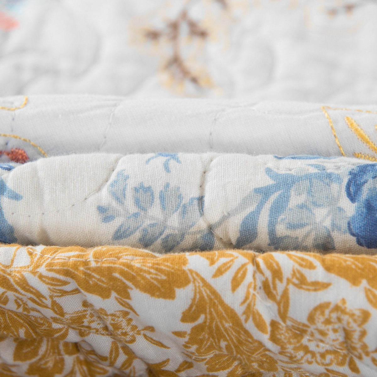 Coastal Cottage Cotton Patchwork Quilt Set, White, Blue and Yellow Floral – view 8