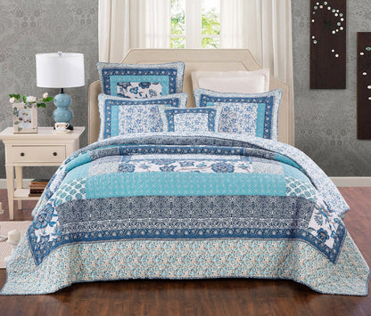 Blue Elegance Floral Cotton Patchwork Bedspread Coverlet Quilt Set – view 8