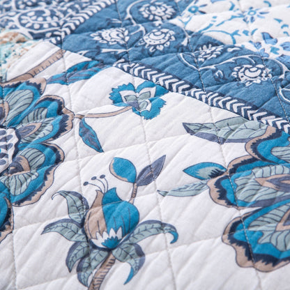 Blue Elegance Floral Cotton Patchwork Bedspread Coverlet Quilt Set – view 2