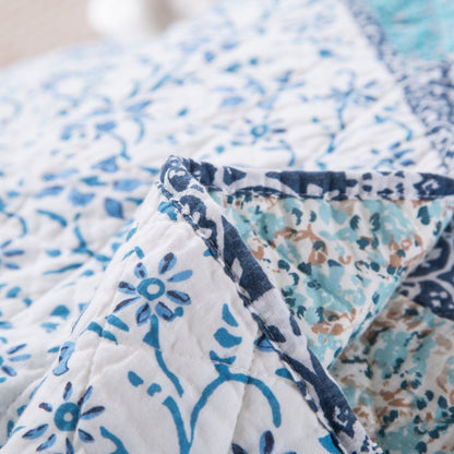 Blue Elegance Floral Cotton Patchwork Bedspread Coverlet Quilt Set – view 6