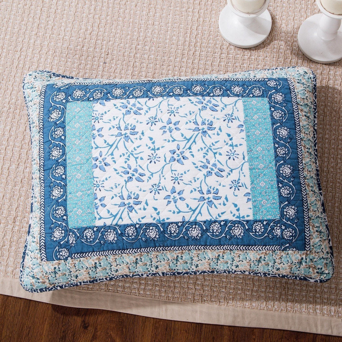 Blue Elegance Floral Cotton Patchwork Bedspread Coverlet Quilt Set – view 7