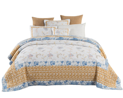 Coastal Cottage Cotton Patchwork Quilt Set, White, Blue and Yellow Floral – view 9