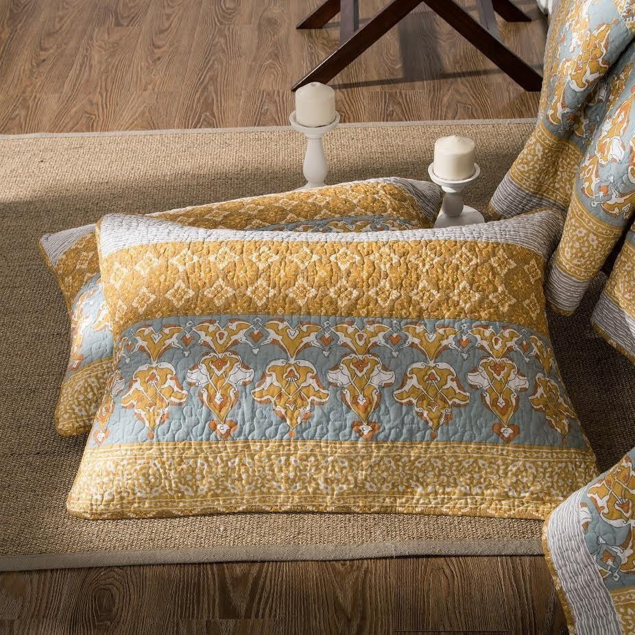 Gilded Garden Gold Floral 100% Cotton Quilt Bedspread Set – view 7