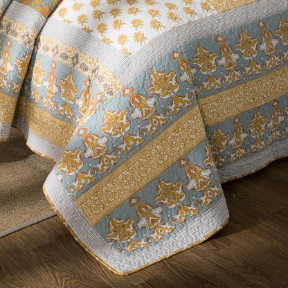 Gilded Garden Gold Floral 100% Cotton Quilt Bedspread Set – view 4