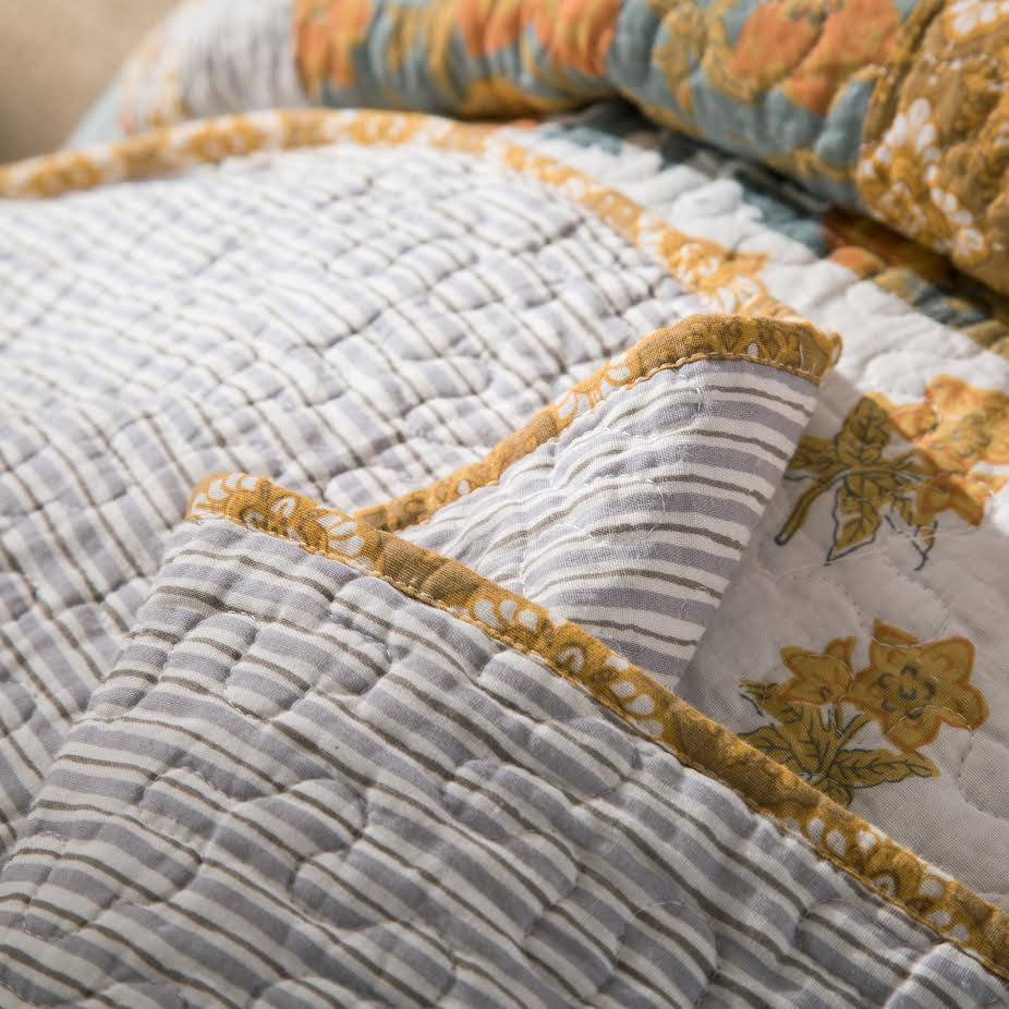 Gilded Garden Gold Floral 100% Cotton Quilt Bedspread Set – view 5