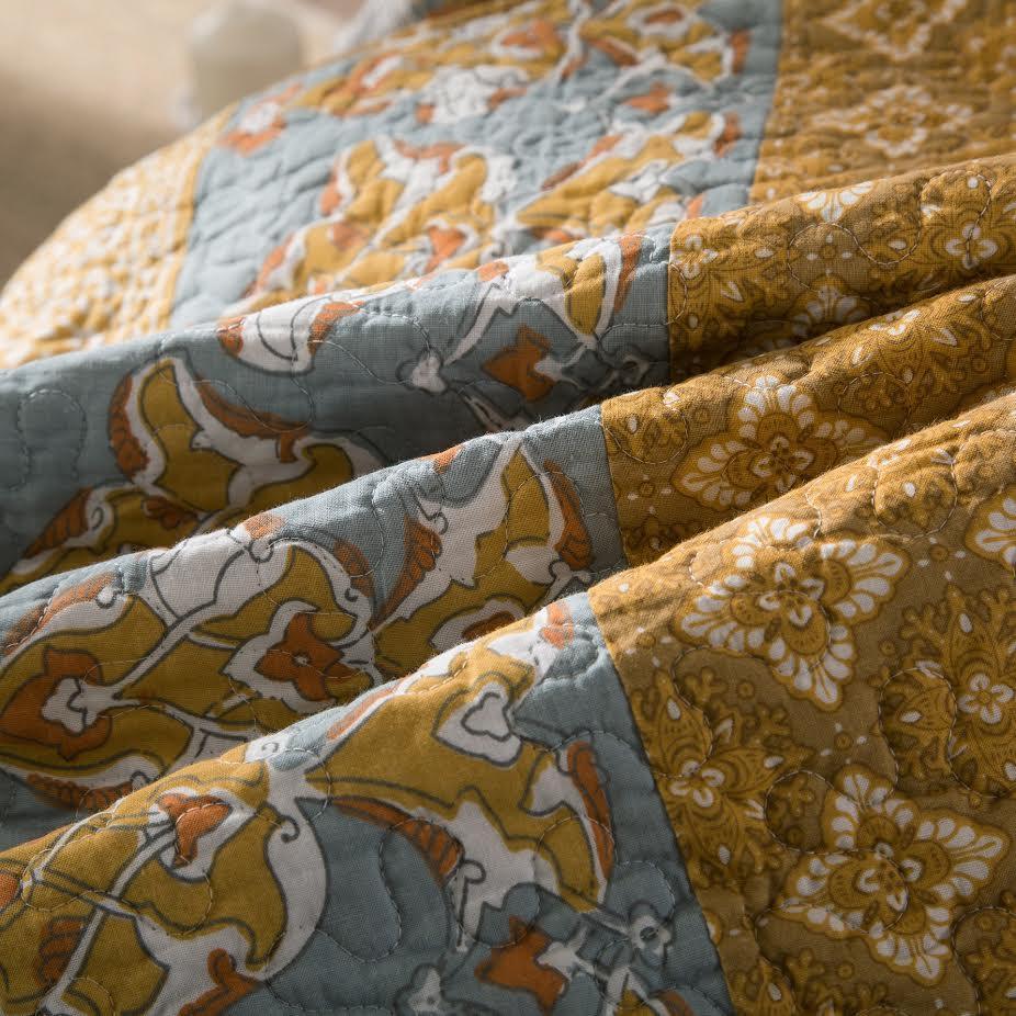 Gilded Garden Gold Floral 100% Cotton Quilt Bedspread Set – view 6