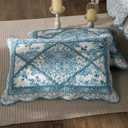 Petal Dance Blue and White Floral Patchwork Pillow Sham – view 2