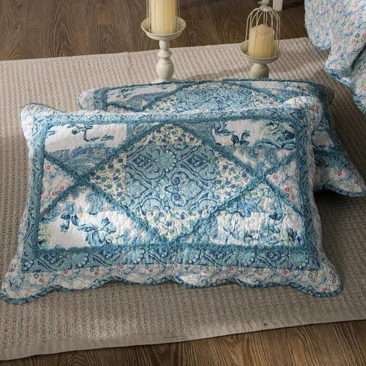 Petal Dance Blue and White Floral Patchwork Pillow Sham – view 2