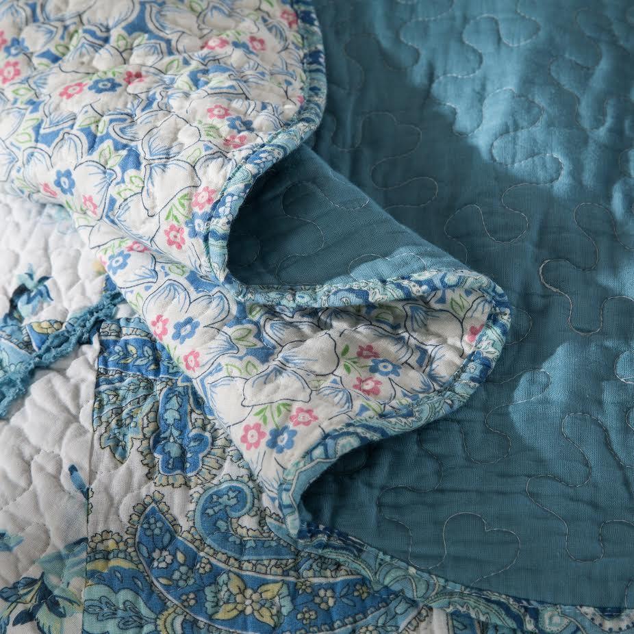 Petal Dance Blue and White Floral Scalloped Cotton Patchwork Quilt Set – view 6