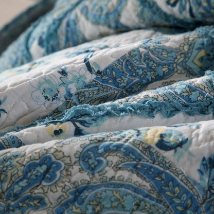 Petal Dance Blue and White Floral Scalloped Cotton Patchwork Quilt Set – view 7