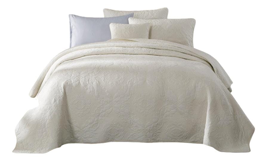 Vanilla Cream Ivory Paisley Damask Matelassé Cotton Quilt Set – view 13