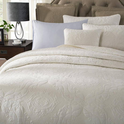 Vanilla Cream Ivory Paisley Damask Matelassé Cotton Quilt Set – view 11