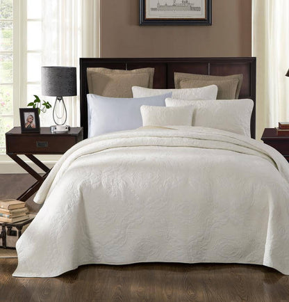 Vanilla Cream Ivory Paisley Damask Matelassé Cotton Quilt Set – view 12