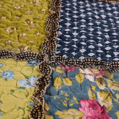 Spring Shower Olive and Navy Floral Scalloped Cotton Patchwork Quilt Set – view 6