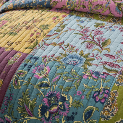 Bohemian Carnival Garden Cotton Quilted Patchwork Bedspread Set – view 2