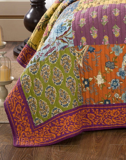 Bohemian Carnival Garden Cotton Quilted Patchwork Bedspread Set – view 5