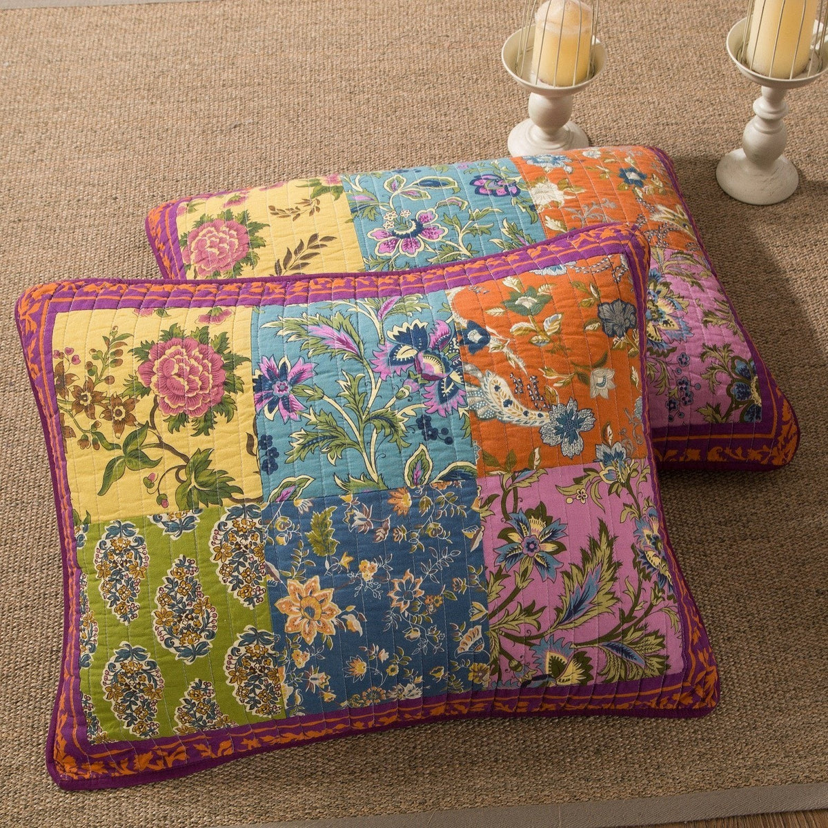 Bohemian Carnival Garden Cotton Quilted Patchwork Bedspread Set – view 6