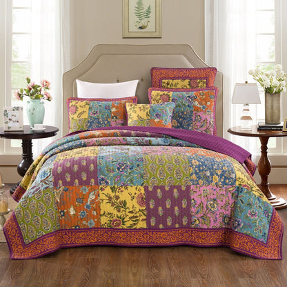 Bohemian Carnival Garden Cotton Quilted Patchwork Bedspread Set – view 7