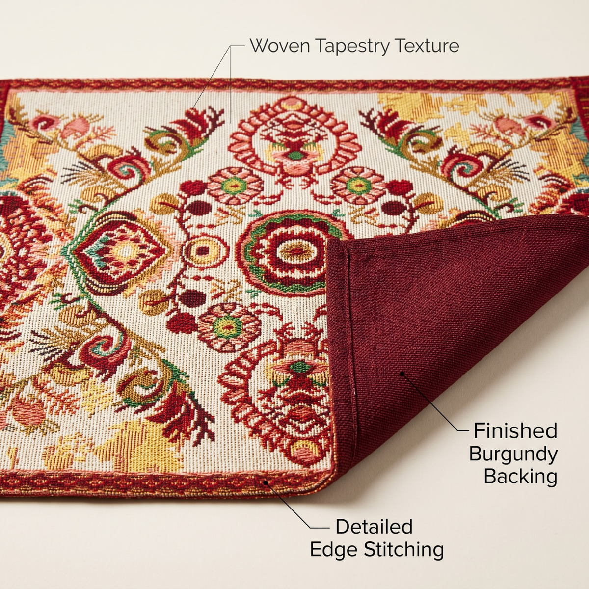 Burgundy Ornate Paisley Woven Tapestry Placemats, Eclectic Dining Set – view 3