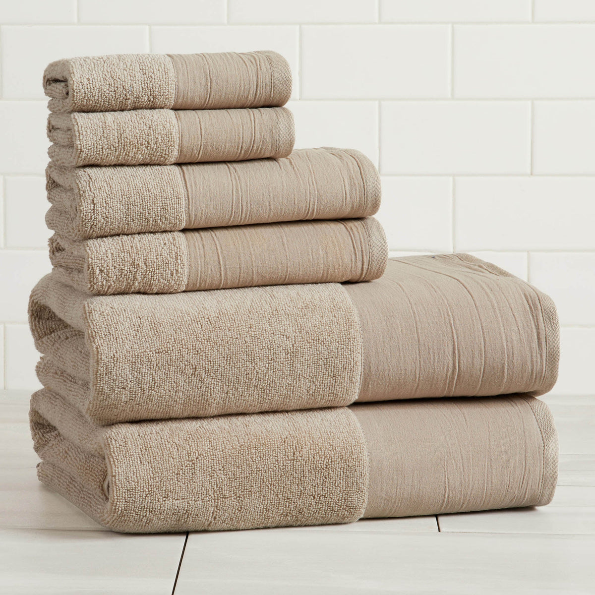 Priya Collection Cotton 6-Piece Towel Set with Linen-Like Border – view 19