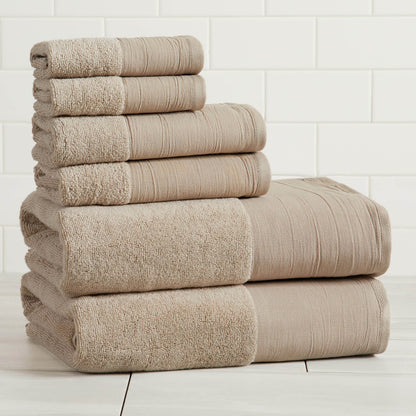 Priya Collection Cotton 6-Piece Towel Set with Linen-Like Border – view 19