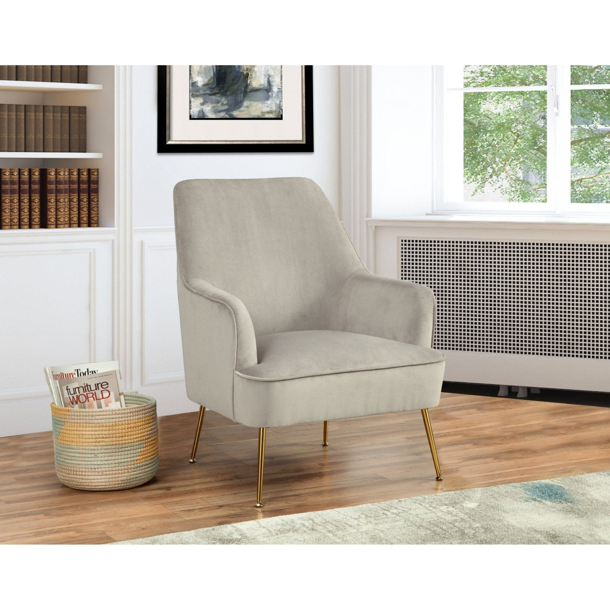 Rebecca Velvet Leisure Accent Chair with Gold Legs, Grey – view 3