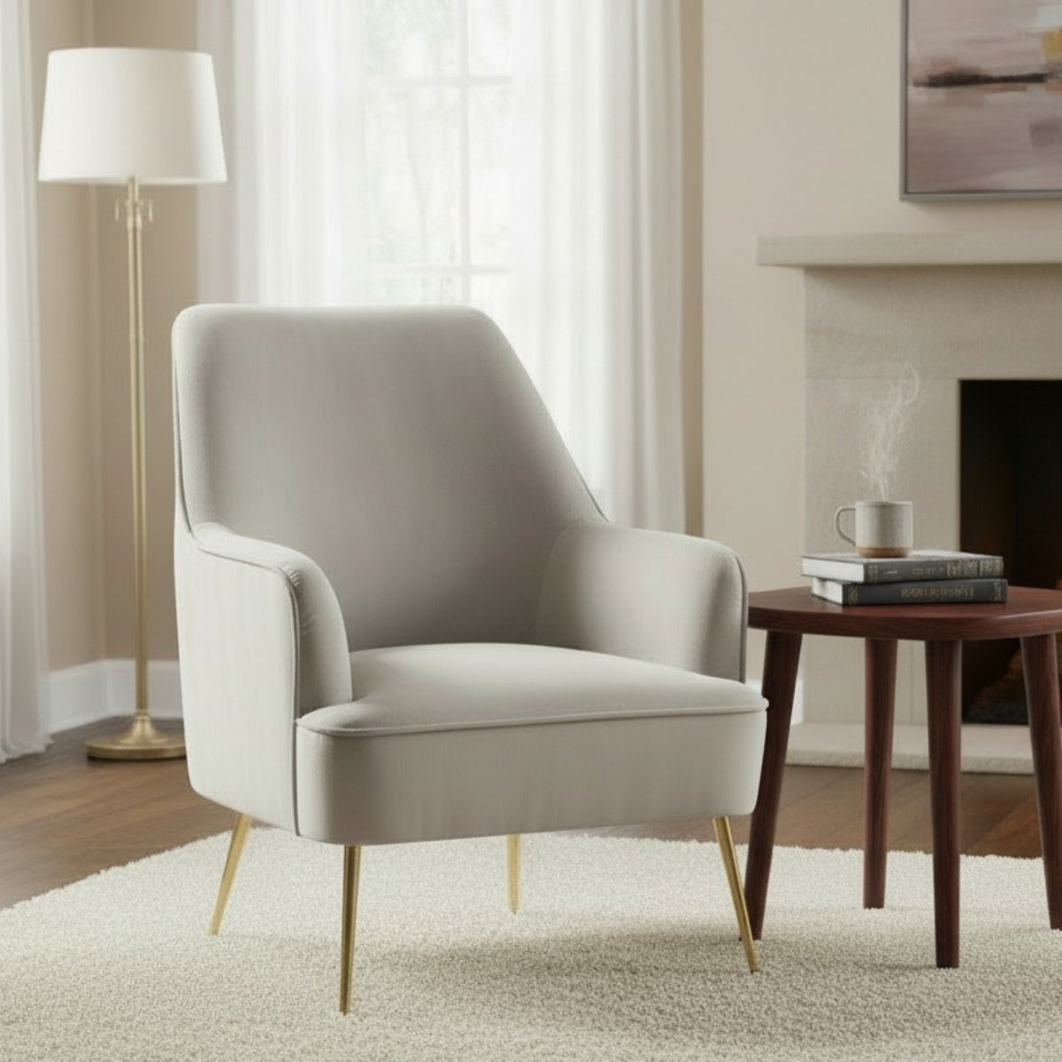 Velvet Accent Chair, Rebecca Design with Gold Legs