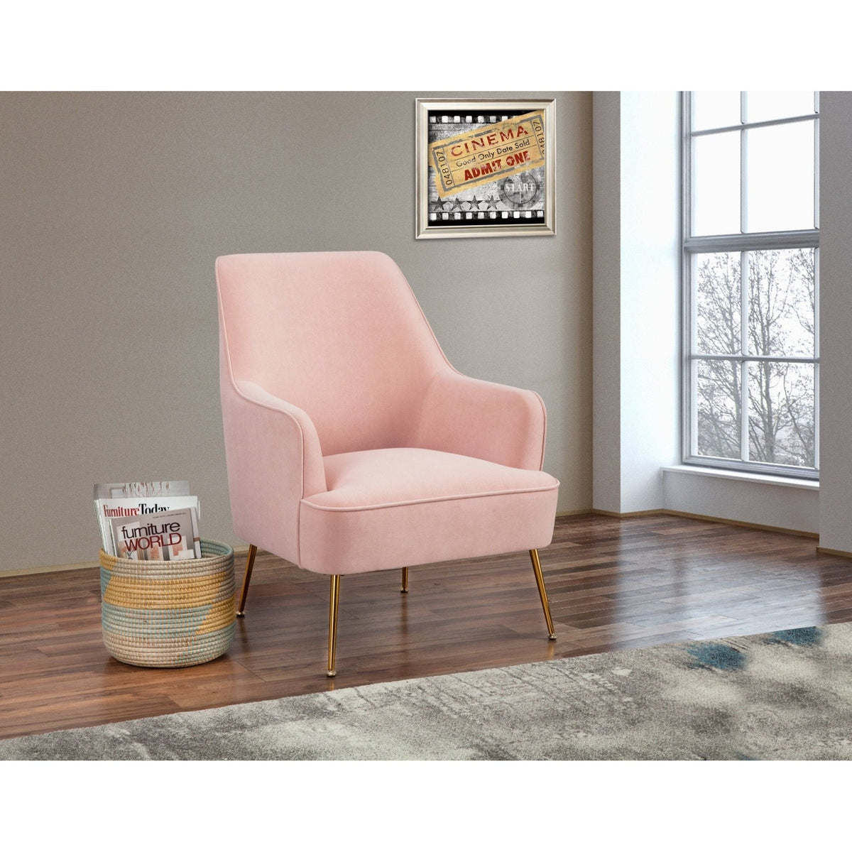 Rebecca Velvet Leisure Accent Chair with Gold Legs, Pink – view 2