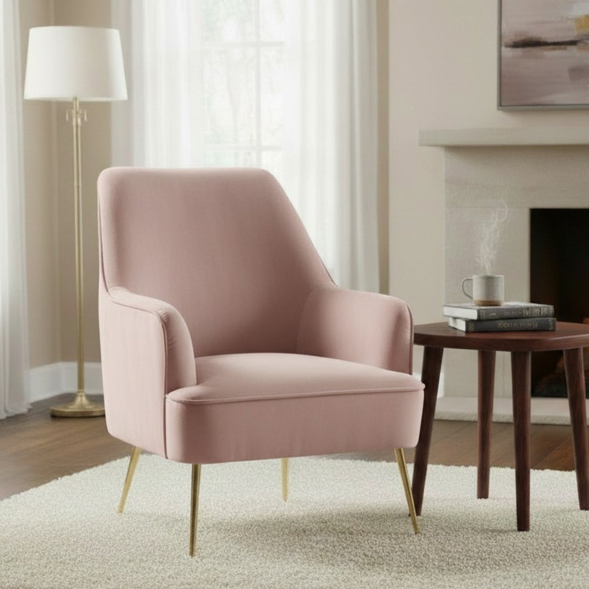 Pink Velvety Fabric Rebecca Accent Chair for Modern Interiors