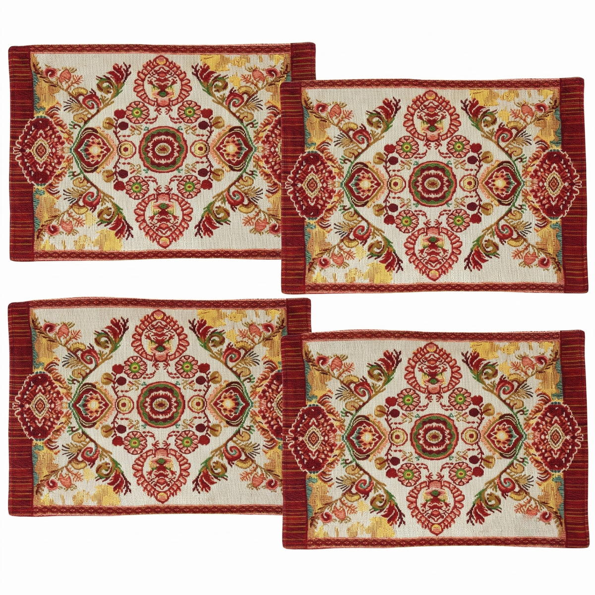 Burgundy Ornate Paisley Woven Tapestry Placemats, Eclectic Dining Set – view 2