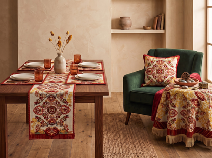 Burgundy Ornate Paisley Woven Tapestry Placemats, Eclectic Dining Set – view 12
