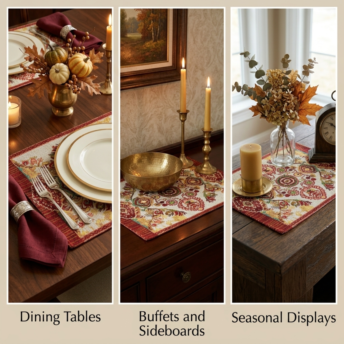 Burgundy Ornate Paisley Woven Tapestry Placemats, Eclectic Dining Set – view 6